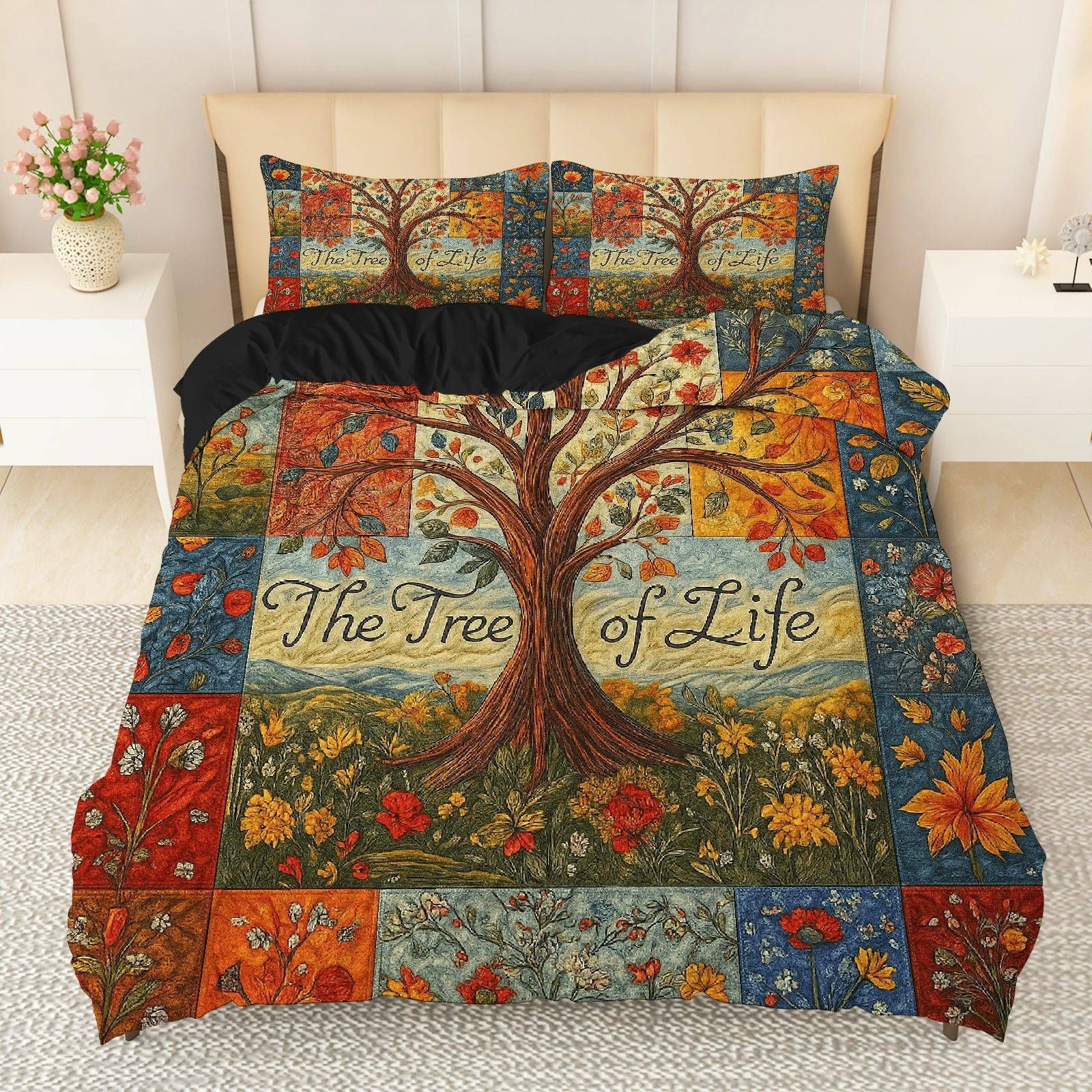 TEMU / JIT transfronterizo para brillante árbol de vida polido impresión digital kit de edredón textil para el hogar