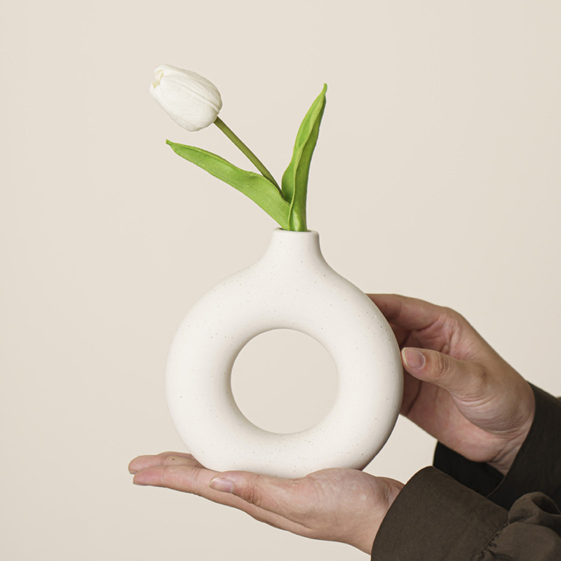 Nordic ins Style Circle Ceramic Vase Ornaments Creative Ceramic Crafts Living Room Flower Arranging Home Cross-border Explosions