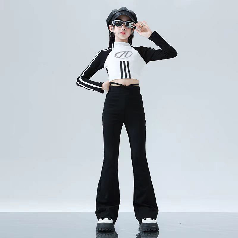 女童爵士舞套装Jazz时髦潮酷瑜伽裤女孩显瘦喇叭裤紧身拉丁舞服装|undefined