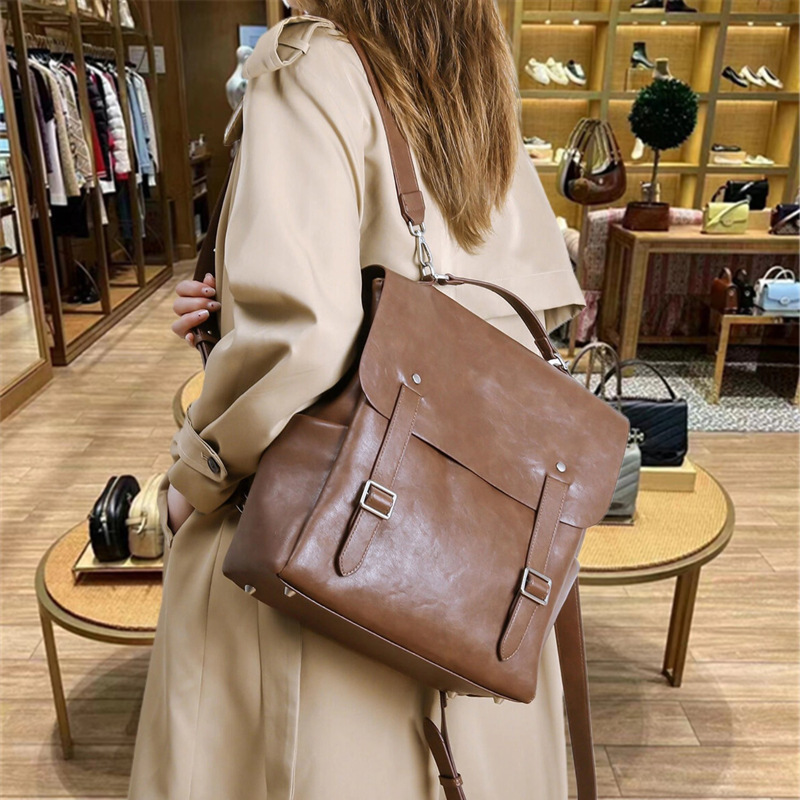 Preppy Style Women's Backpack Retro Soft Leather Handbag Shoulder Bag Large Capacity Casual Travel Fashion Commuter Bag - Thumbnail 3