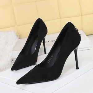 2279-2 Korean style fashionable high heels for women, pointed toe, shallow mouth, suede, fine heel, metal decoration, on