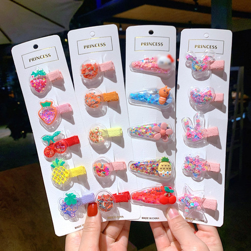 Korean style colorful transparent quicksand children's hair clip sequin fruit princess hair clip cute baby side clip girls hair accessories