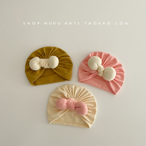 Baby hat spring and autumn style Indian hat newborn fetal hat newborn baby protective fontanel hat cute bow boneless