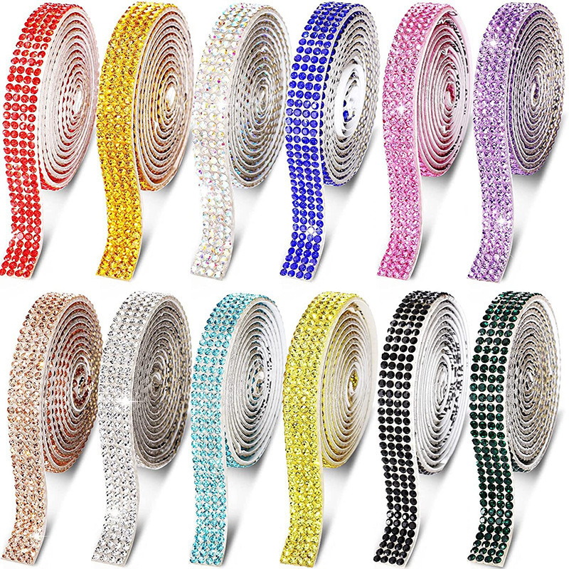 Flash Diamond Stickers DIY Accessories Glass Diamond Strips Jewelry Diamond Stickers Decorative Diamond Strips Cross-Border Adhesive Stickers Diamond Self-Adhesive Rhinestone Strips