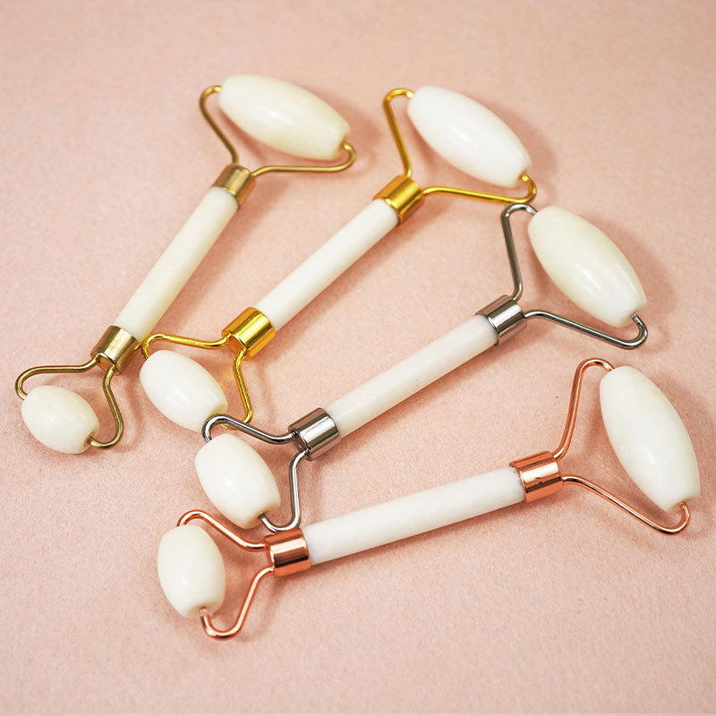 New Zinc Alloy White Jade Set Facial Care Roller Scraping Tool White Jade Stone Massage Roller