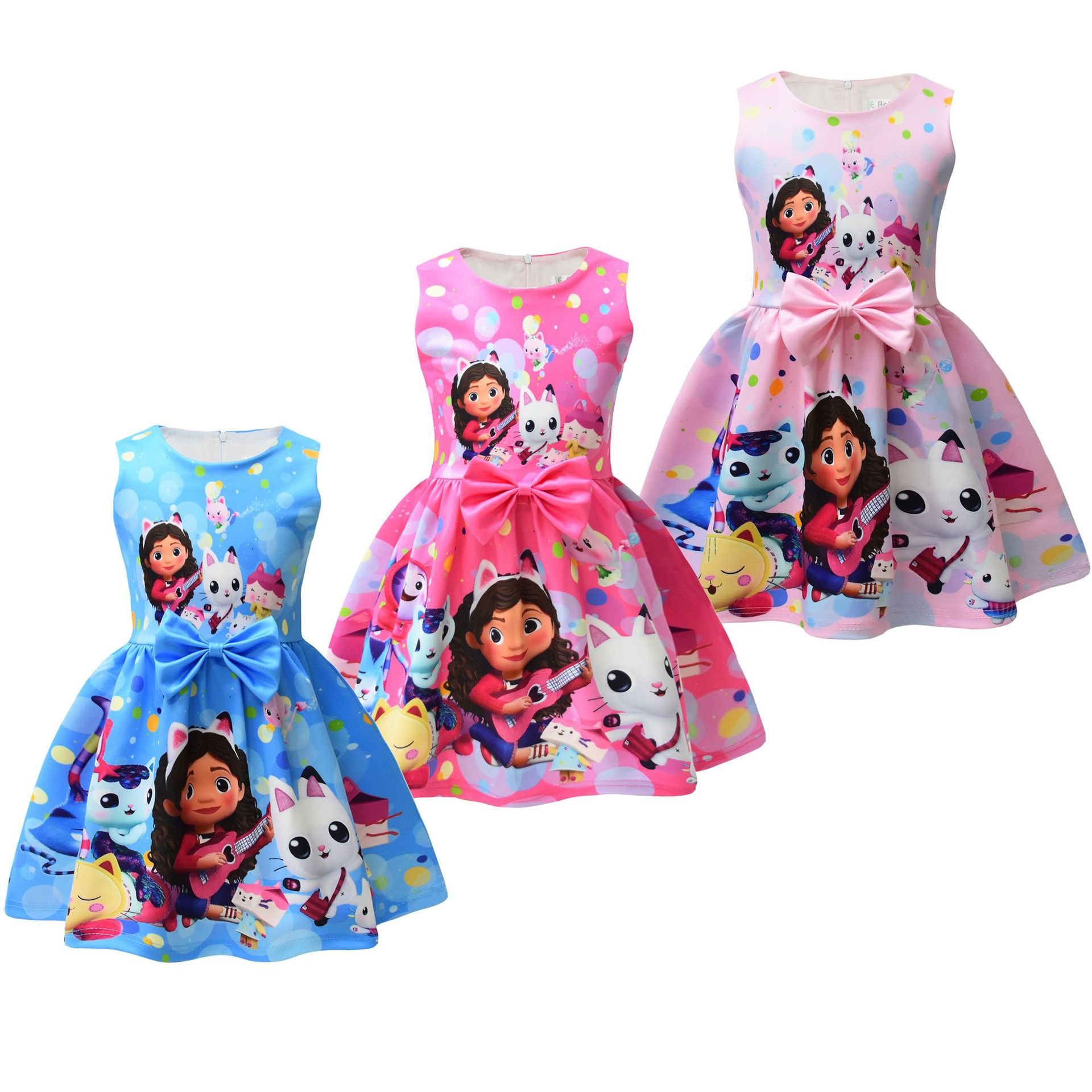 2023 European and American Cartoon Gaby Doll Digital Print Bow Children's Skirt Girls Dress 9238