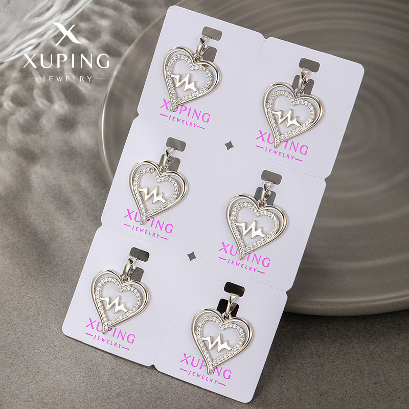 Nuevo collar minimalista con colgante en forma de corazón y diseño de latido de corazón con gemas artificiales de aleación de moda de Xuping, joyería en forma de corazón para mujer.