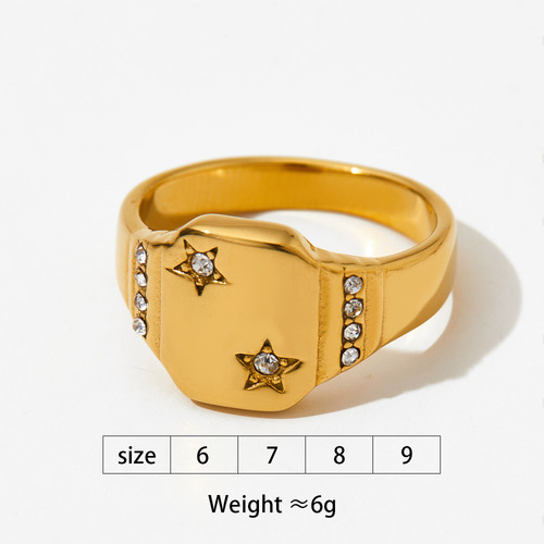 Stainless steel diamond ring European and American retro star and moon design personalized index finger ring cross-border hot selling ring jewelry