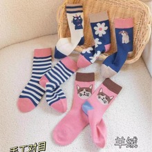 儿童羊毛袜保暖舒适柔软手工对目无骨缝合爆款卡通可爱袜子