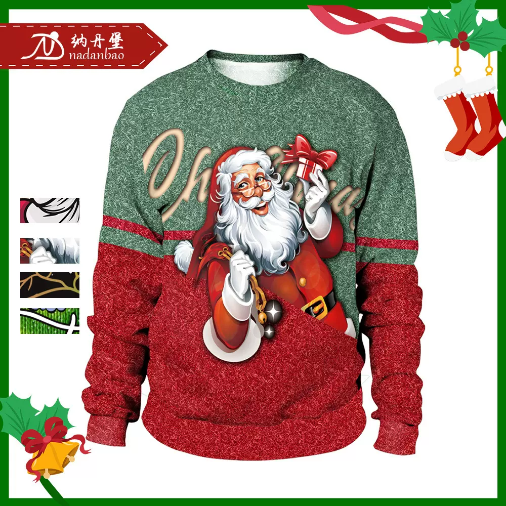2024春季新款女装数码印花圣诞圆领卫衣绒衣上衣外套圣诞老爷爷衫