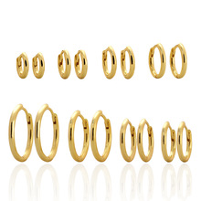 YHE0244 简约S925纯银耳钉韩国素圈圆形耳扣光面多尺寸叠戴耳圈