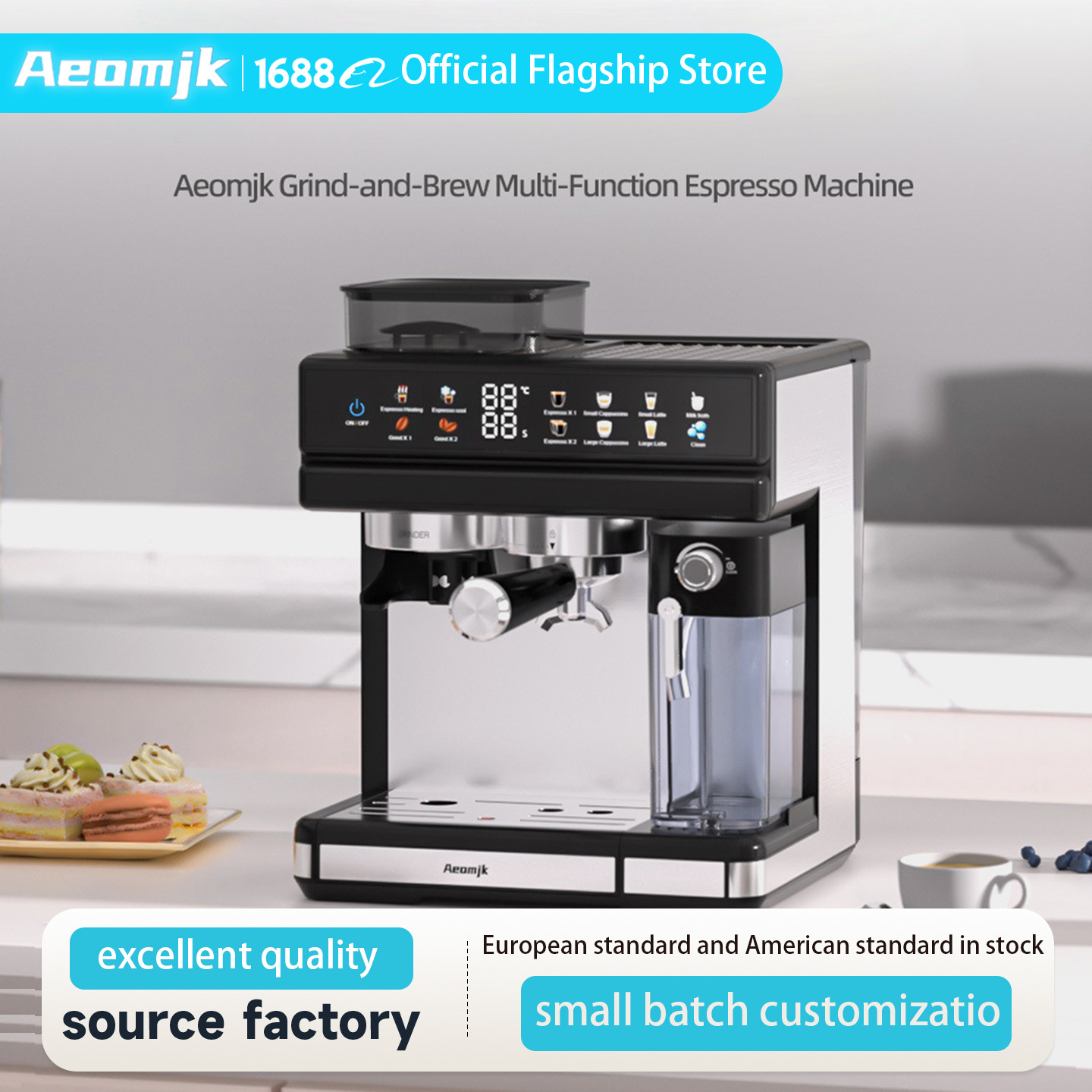 Aeomjk European Standard Italian-Style Temperature-Controlled Semi-Automatic Bean Grinding High-Pressure Extraction and Concentrated All-In-One Coffee Machine for Home Use