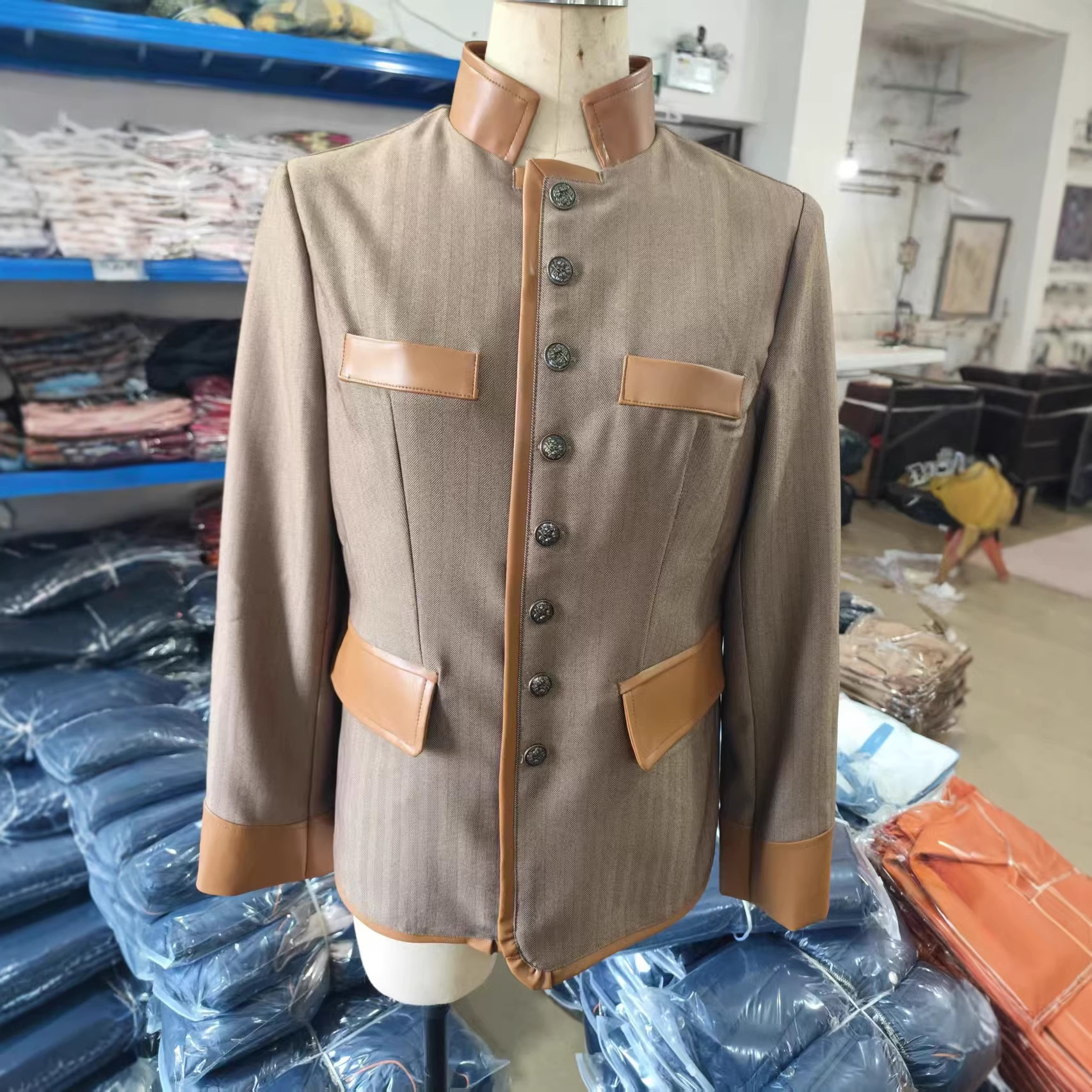 Cappotto da donna in lana color-block in velluto retrò francese, colletto da abito di alta qualità, casual, slim fit, con maniche lunghe, nero/grigio_voghion.com