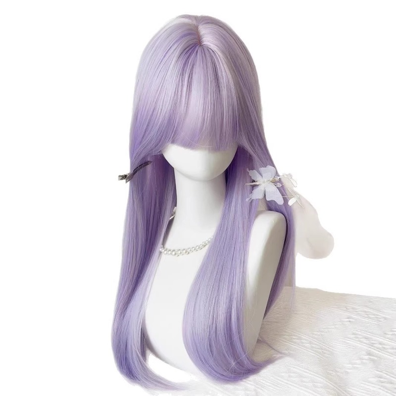 [Qianshi Zidai] 女性用ウィッグ ロングストレートヘア 低彩度 パープル ナチュラル ユニバーサル cos フルヘッドカバー|undefined