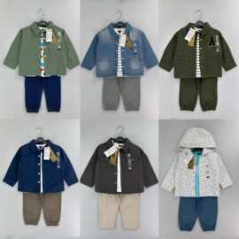 男童衬衫外套儿童口袋夹克衬衣3件套装baby boy jacket 3pcs sets