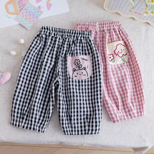 Детские брюки от комаров в клетку тонкие летние свободные для мальчиков и девочек