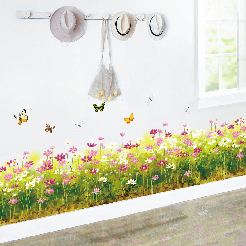 Creative Plant Flower Butterfly Skirting Paper Home Decoration Bedroom Living Room Background Wall Sticker Self-Adhesive Waistline Customization