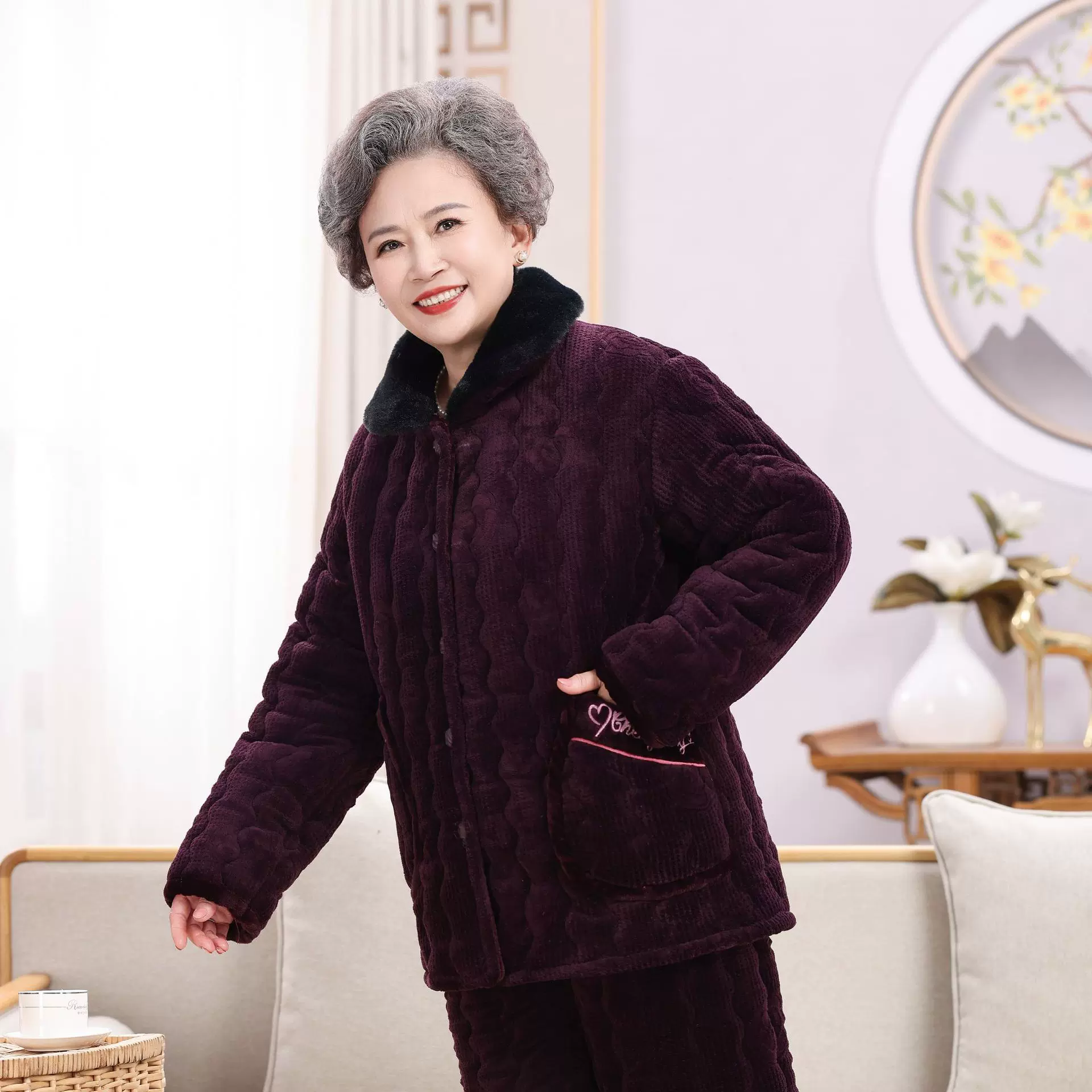 睡衣女冬60岁中老年人居家服加厚保暖奶奶服妈妈服睡衣套装批发中