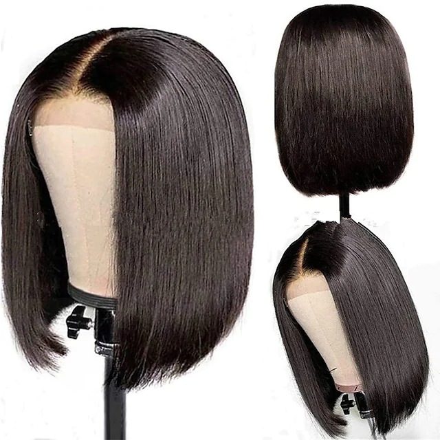 Synthetische Perücke, beliebte kurze, glatte Haare, geteilte schwarze Perücke, Studenten-Stirnband_voghion.com