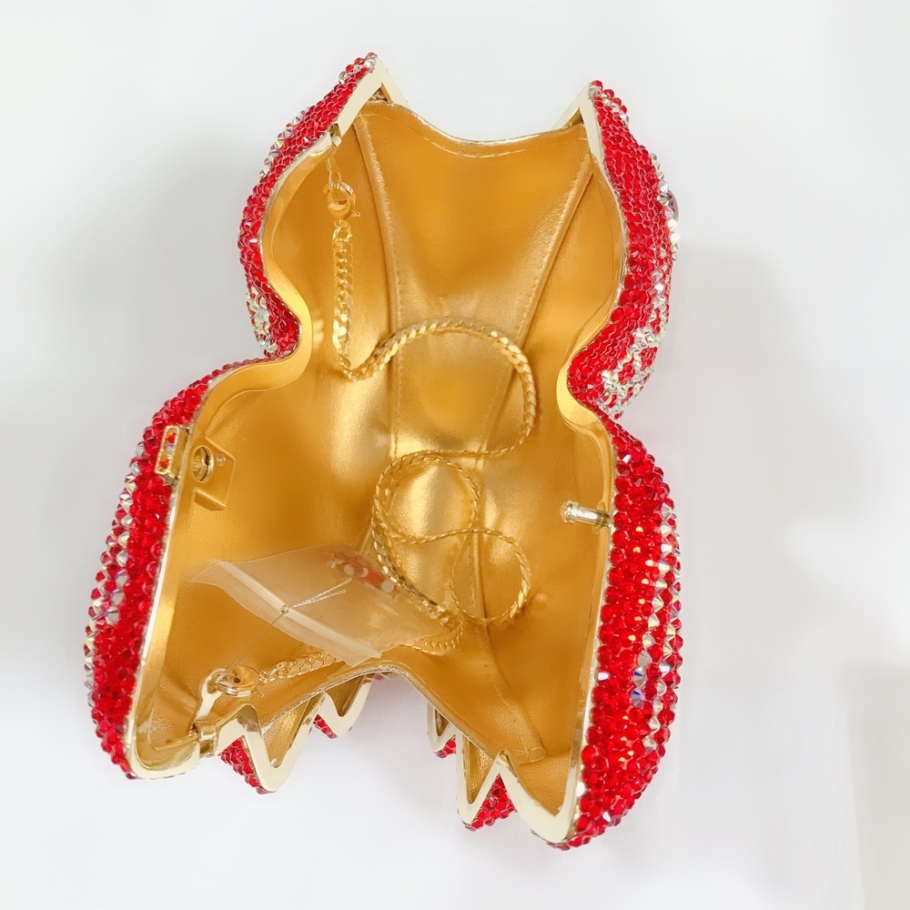 Bolsa de diamante de peces dorados rojos, bolsas de diamante de dibujos animados, bolsas de cristal de diamantes hechas a mano, bolsas duras de mano para mujeres