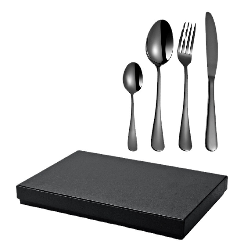 Amazon popular vajilla de acero inoxidable 4 piezas traje 1010 cuatro piezas principales transfronterizo cuchillo de comida occidental, tenedor y cuchara traje de caja de regalo