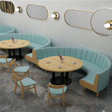 网红甜品奶茶店桌椅小吃汉堡店西餐咖啡厅餐饮靠墙沙发卡座组合