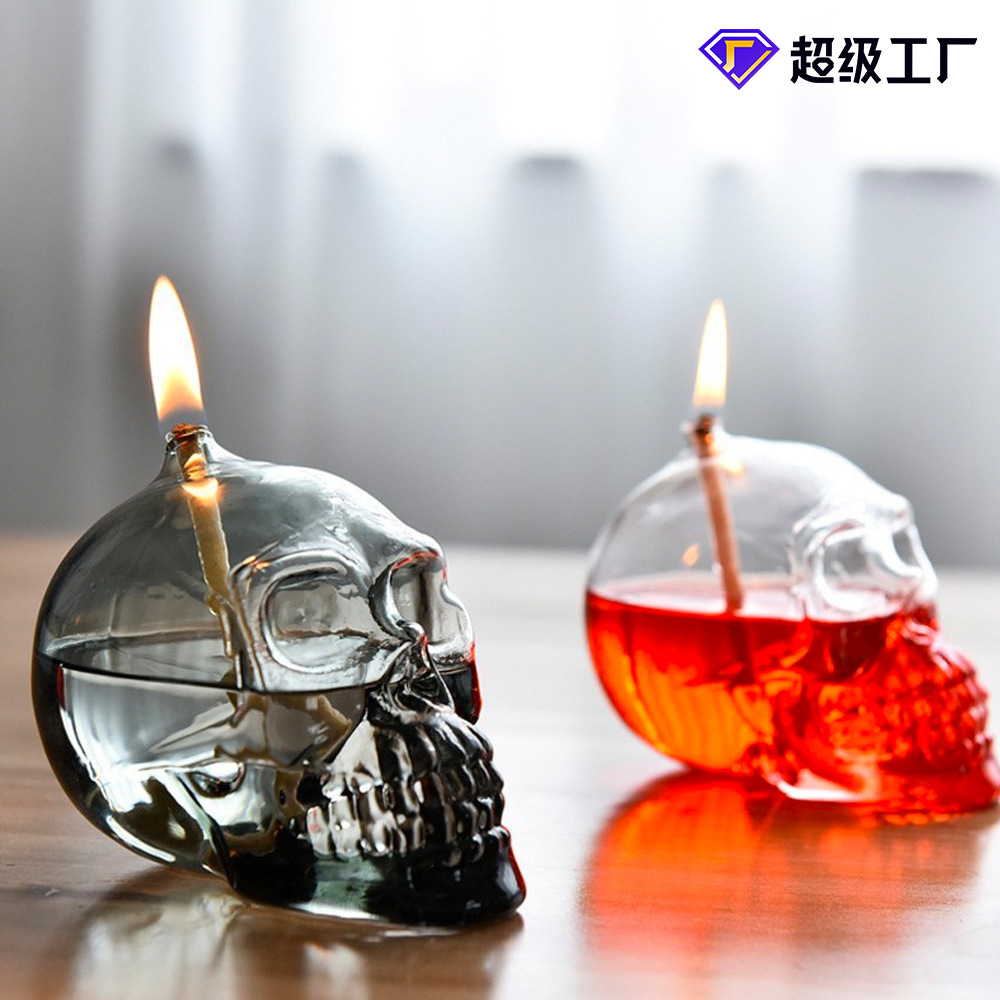 Candelabro de Vidrio con Forma de Calavera de Vidrio Borosilicato Sin Humo para Escritorio image 1