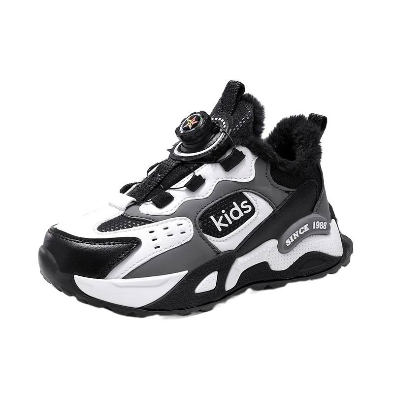 Zapatos deportivos para niños, zapatos de algodón calientes para niños, nuevos zapatos de botón de cuero para niñas, otoño y invierno