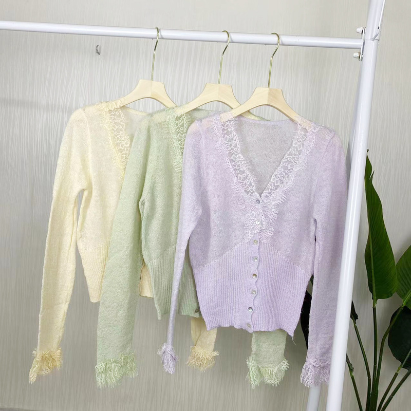 Sexy and Unique Knitted Base Shirt for Women, Early Spring Niche Top, Lace Blouse, Elegant French Style