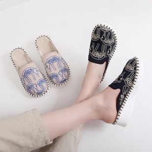 Yunnan's Characteristic Embroidered Elephant Pattern Fashionable Ethnic Style Foot-Absorbing Sweat-Absorbent Slippers