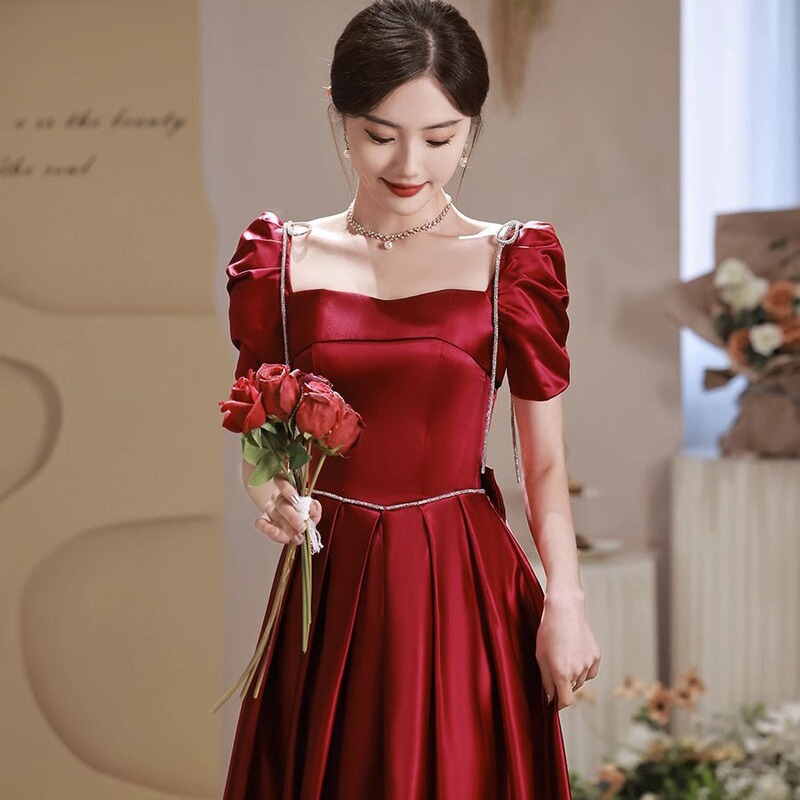 Toast Dress Bride Red Little Fugitive Princess Engagement Dress High-End Vocal Art Exam Dress Long Summer