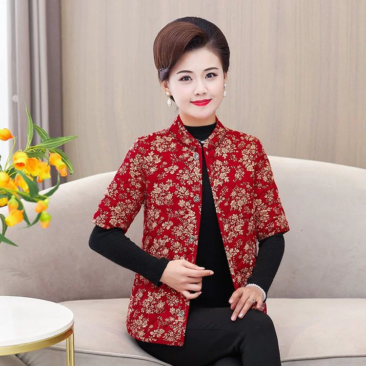 Мама среднего возраста осенью и зимой хлопчатобумажный жилет толстый хлопковый жилет с короткими рукавами 2024 среднего и пожилого возраста толстый хлопковый жилет