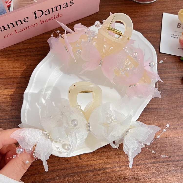 2024 New Sweet Beads Butterfly Grab Clip Women's Back of Head Summer Mori Style Hair Clip Super Fairy Large Shark Clip Headwear_voghion.com