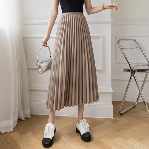 Women's pleated wide-leg skirt, high-waisted drape, spring summer loose casual skirt, chiffon pants, ice silk nine-inch skirt
