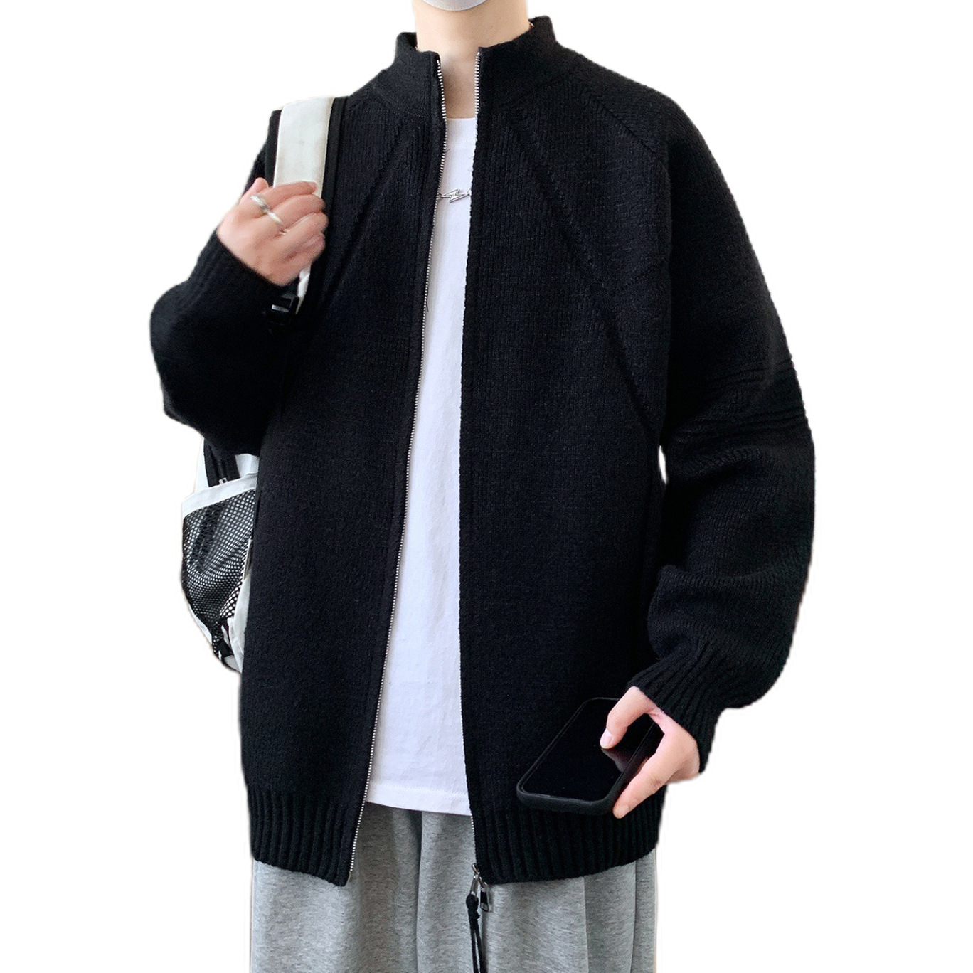 Explosiones transfronterizas de tamaño europeo suéter de jersey de gran tamaño hombre cremallera cardigan chaqueta chaqueta de fábrica de negocios avanzados al por mayor