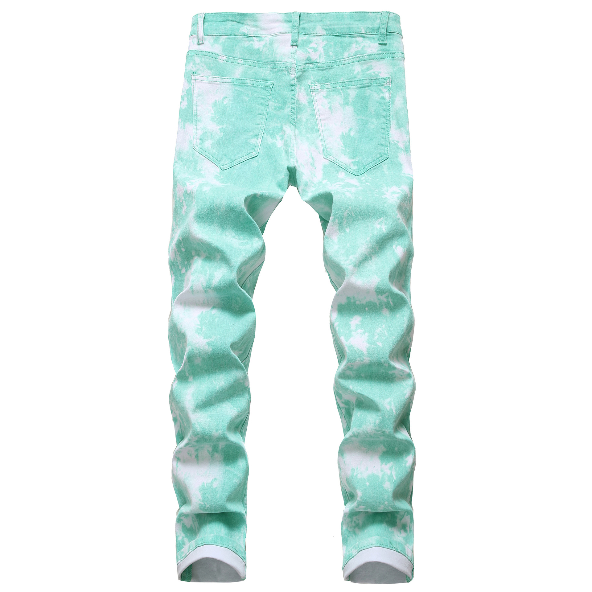 Suministro transfronterizo de color de los hombres de mezclilla elástica pantalones casuales Slim impreso Amazon pantalones de hueso de los hombres