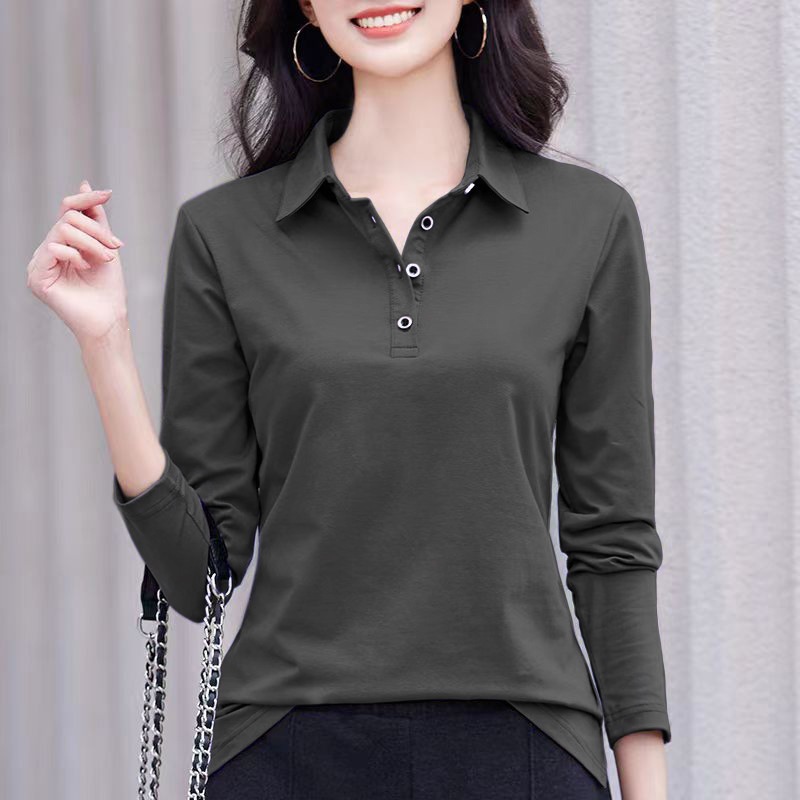[100% Cotton] Level 2 Collar, Spring/Autumn Style, Fashionable Thin Top, New Simple Casual Lapel, Slimming and Long