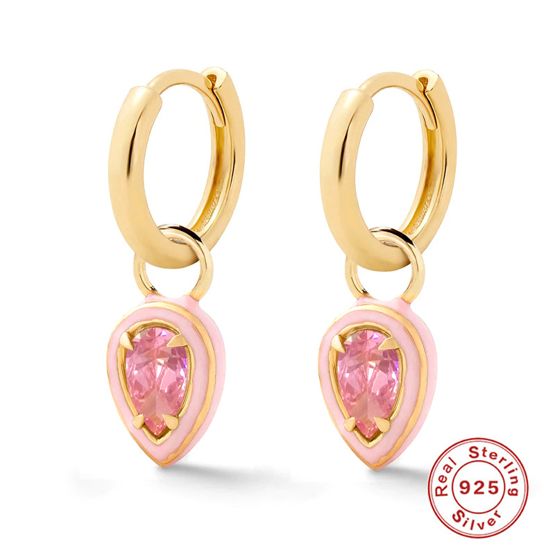 Nuevo recomendar s925 plata esterlina superventas ins rectangular cóctel color esmalte ZIRCON pendientes oído hebilla