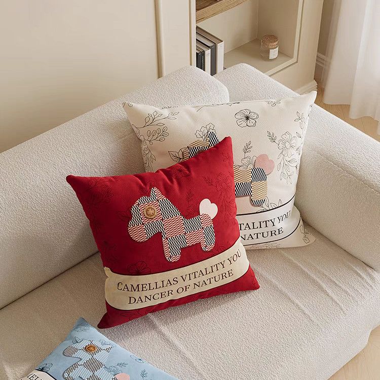 Cute Pony Sofa Pillow Living Room Accessible Luxury High-End Pillowcase Removable and Washable Year of the Horse Bay Window Cushion Bedside Pillow
