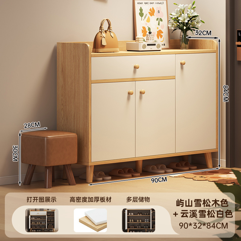 [고밀도 두꺼운 판자 3개 문과 1개 서랍] 90*32*84cm 목가적인 오크색 + 따뜻한 흰색(참고 # 클린 # 이것은 일반 밀도 보드입니다.) 조립