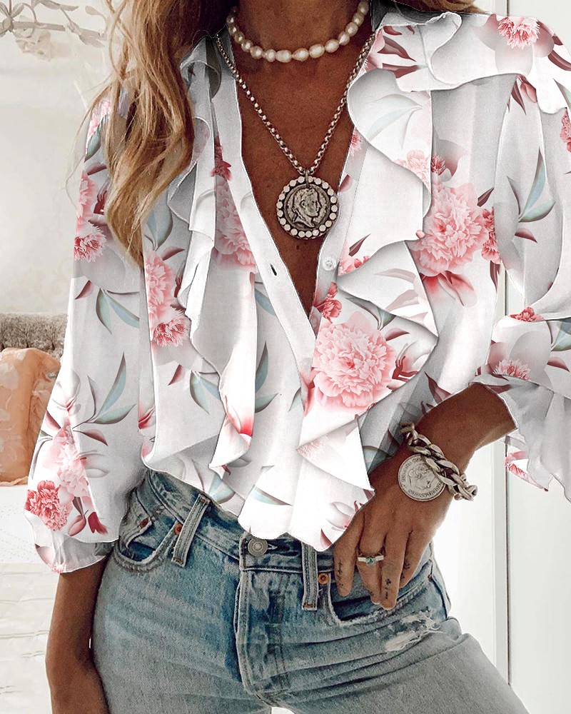 238g Weight Long Sleeve Sleeve Length Regular Sleeve Sleeve Type Chiffon Fabric Type Regular Top Length Blouse Tops Type Daily Occasion V Neck Neckline Loose Fit Type Printing, Butterfly Pattern Summer, Spring, Autumn Season Women's Gender Elegant Style Wholesale Women's Elegant Printing Butterfly Long Sleeve Blouses 7