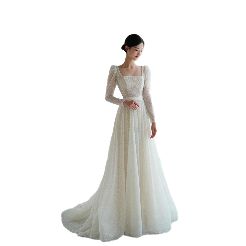 Nuevo elegante adelgazar Mori Super Fairy travel photography vestido de bienvenida para las mujeres Vestido DE BODA ligero de manga larga francés para novia 2024