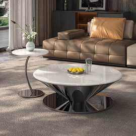 纯天然大理石圆形茶几卡里冰玉奢石客厅家用小户型高端飞碟圆茶几