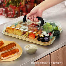 跨境木质亚克力餐盘派对熟食水果托盘带盖点心甜品试吃盘甜品架