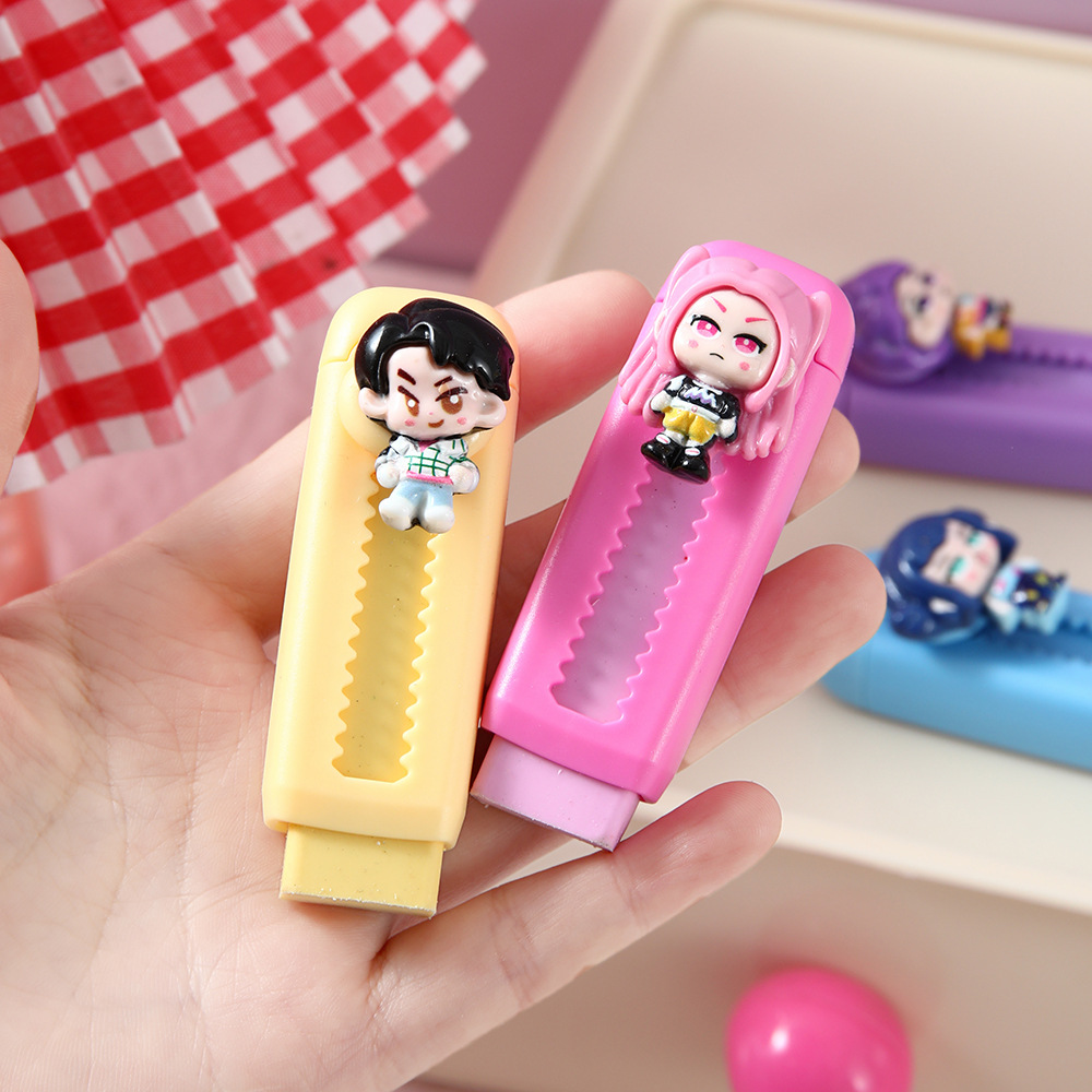 Cazadora de demonios de dibujos animados goma de alto valor facial POP borracha de corazón de niña menos residuos de papelería limpia de estudiantes