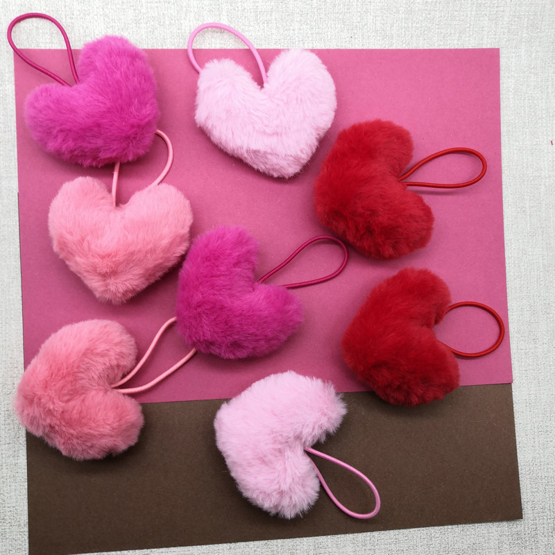 带皮筋毛绒小兔毛韩国桃心