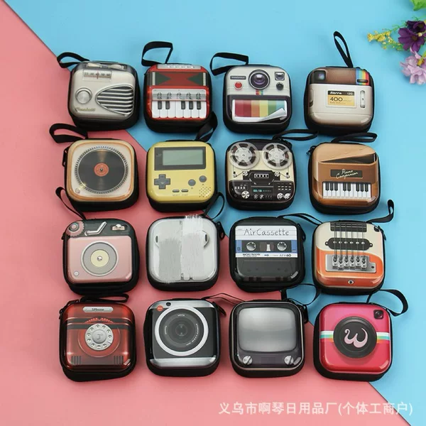 Vintage Tinplate Square Coin Purse Electric Key Coin Zipper Bag Headset Data Cable Organize Storage Box