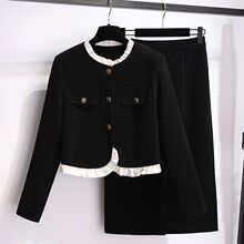 新品黑色丝绒外套直筒半身裙女春秋新款超火穿搭一整套装裙