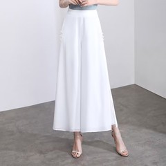 シフォンサイドスリットファッショナブルなスカートパンツ 2025 夏スタイルバックウエスト弾性ルーズカジュアル気質ロングワイドレッグパンツ