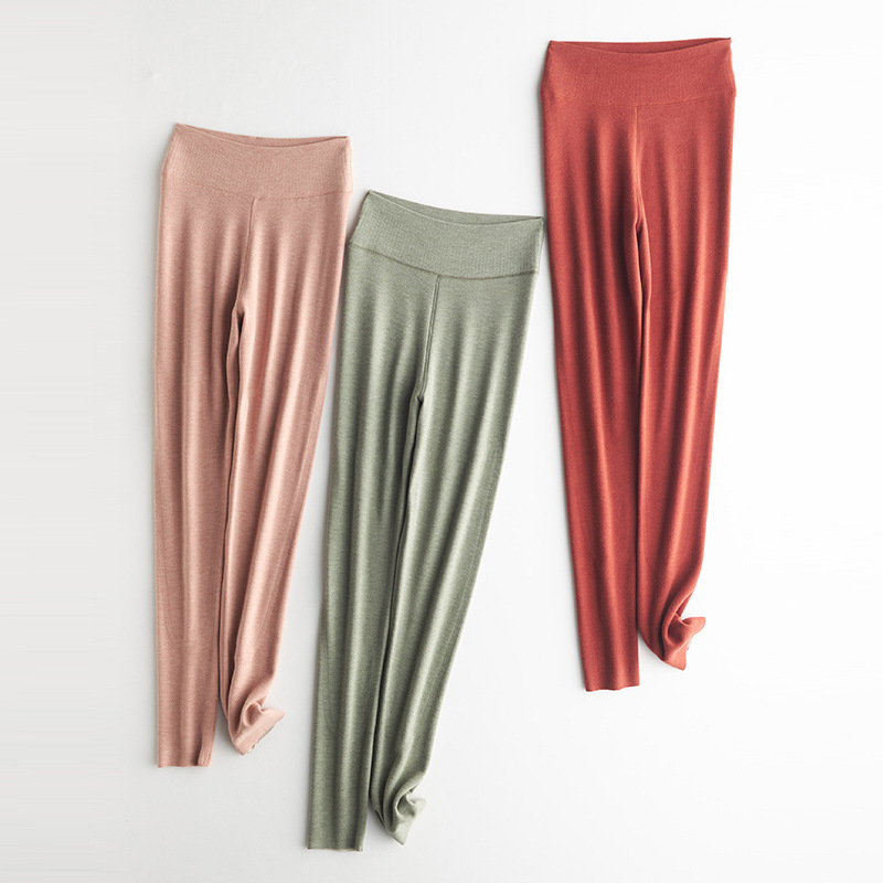 2024 Autumn/Winter New Wool Silk Patchwork High-Waist Leggings with Knee Warmers for Women, Warm and Fitting, Invisible Edge Hemming Fall Pajamas